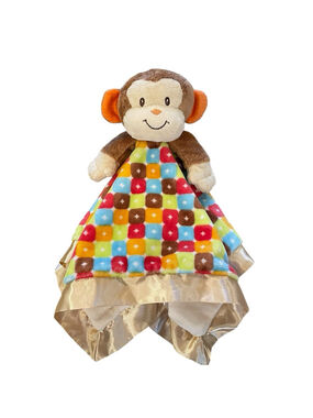 Douglas Baby Multicolor Geometric Plush Monkey Lovey Satin Trim Security Blanket